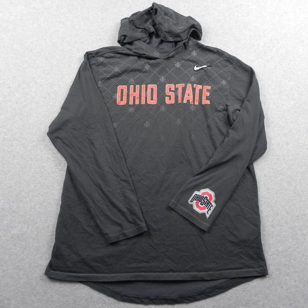 Nike Ohio State Hoodie Mens Large Gray Dri-FIT Long Sleeve T-Shirt Buckeyes NCAA
